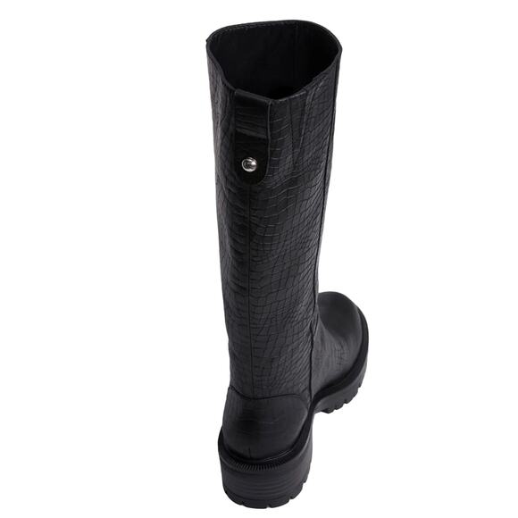 Paige Bella Black Tall/Knee High Boots Sz 9.5 Croc Embossed Leather Lug Sole New - Picture 5 of 14